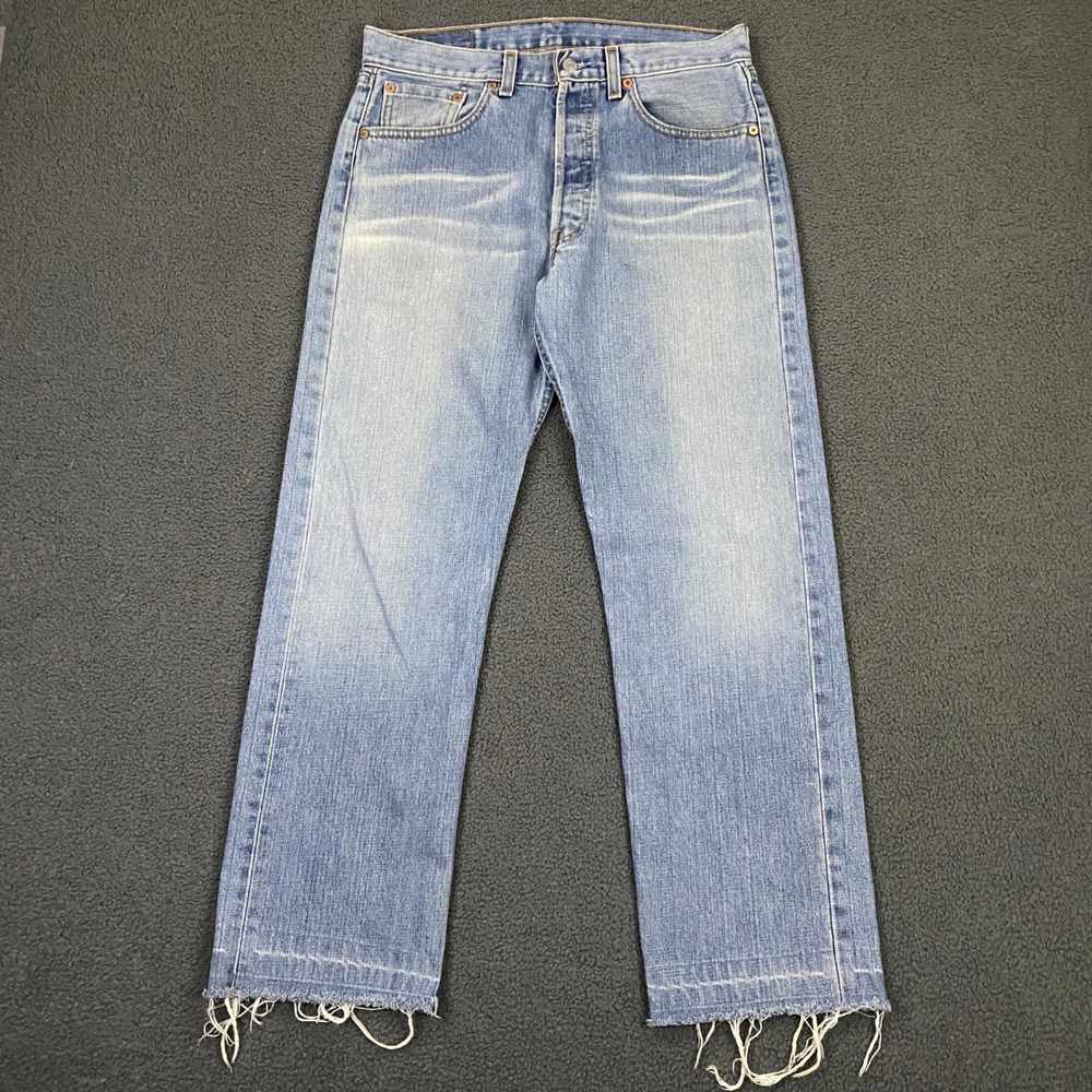 Vintage 90s Levis 501 Jeans FITS 32x29 Blue Denim Button Fly Made USA Whiskers